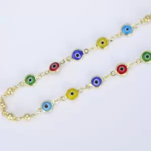 18K Gold Evil Eye Beaded Chain, Multicolor Enamel Evil Eye Choker Necklace Wholesale Bulk Roll Chain for Jewelry Making CH218