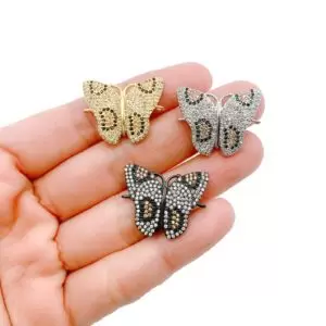 Leopard Pattern BUTTERFLY Connector, 18K Gold CZ Micro Pave Butterfly Connector, Cubic Zirconia, 1/2PCS,20X25mm|CN003