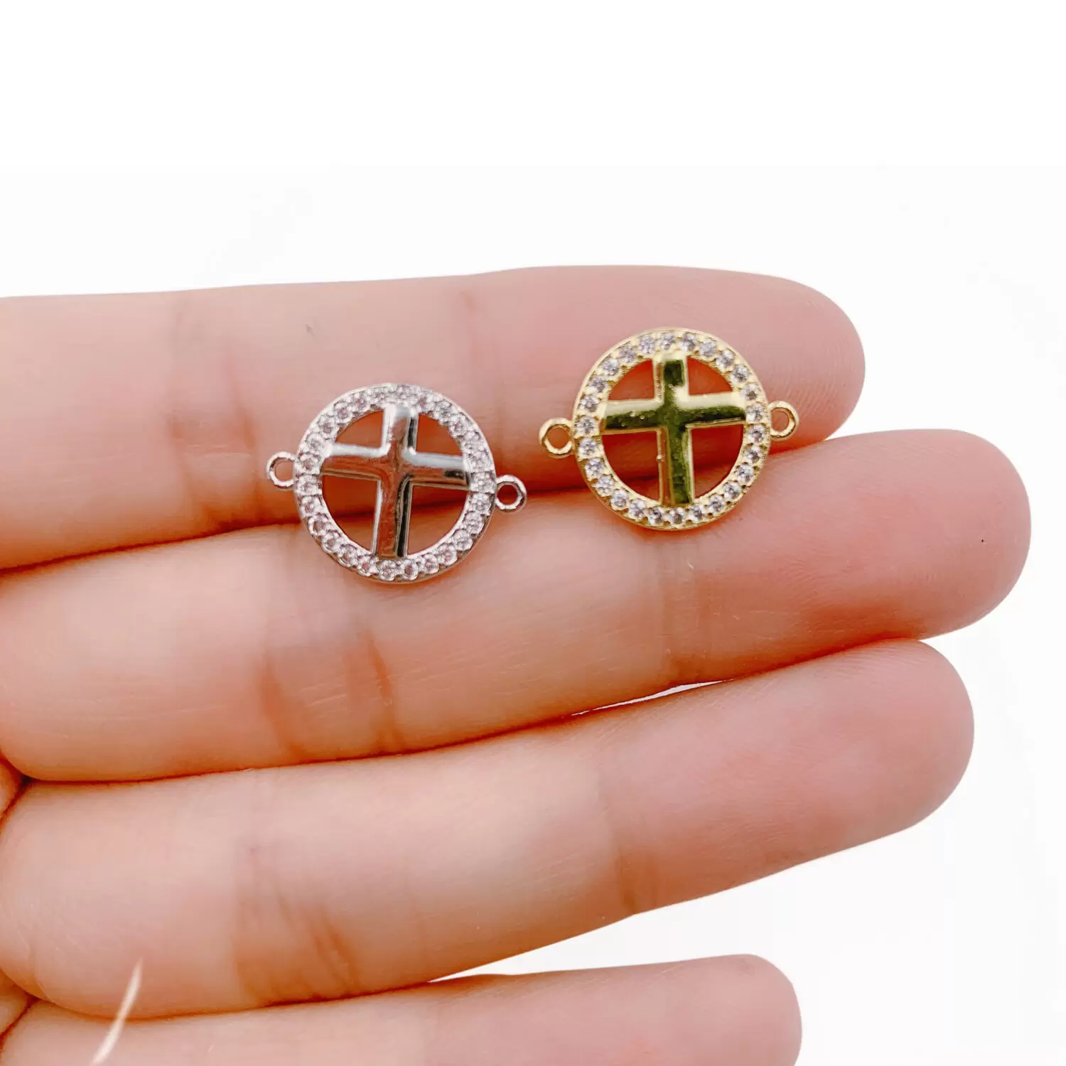CZ Micro Pave Jesus Cross Connector/Link, Cubic Zirconia Pave Bracelet Necklace Connector, Cross Charm, 17mm, CN348