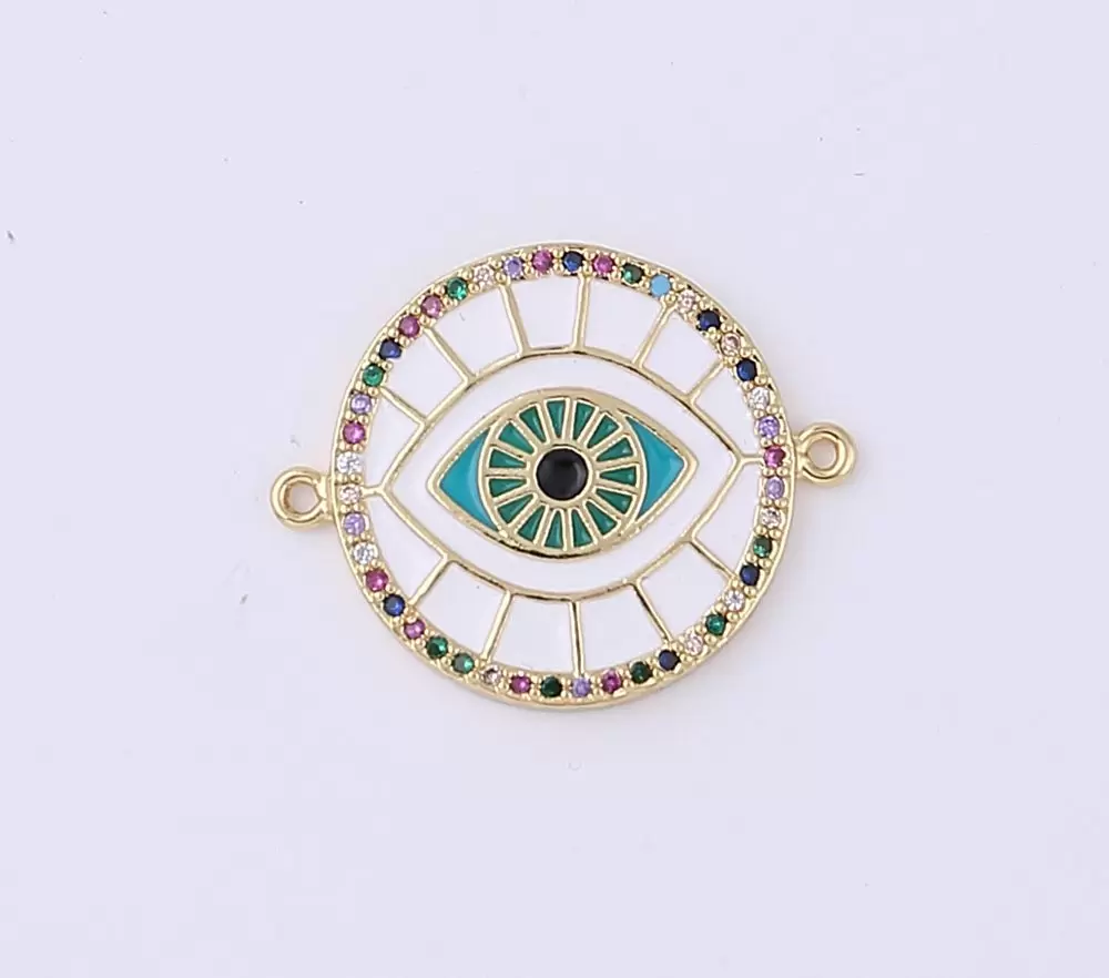 Pink Enamel Evil Eye Connector, 18K Gold Filled Micro Pave CZ Charm, Spiritual Protection Amulet Necklace Pendant for Jewelry Making, CN385 - Image 2