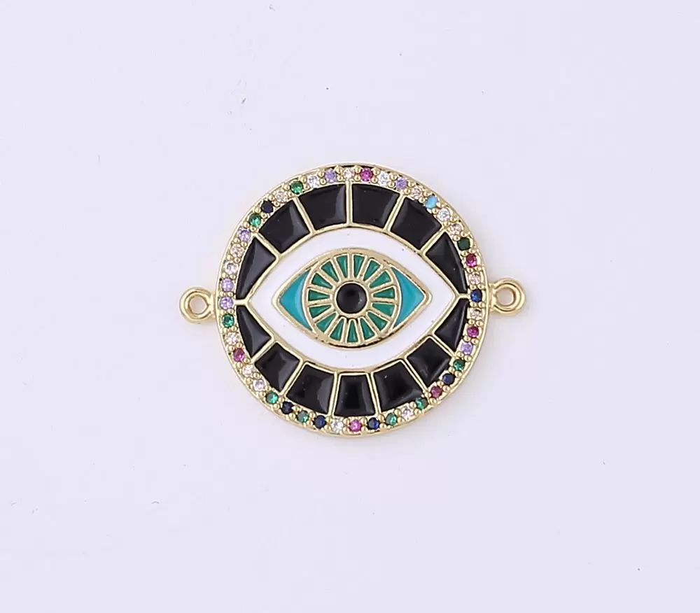 Pink Enamel Evil Eye Connector, 18K Gold Filled Micro Pave CZ Charm, Spiritual Protection Amulet Necklace Pendant for Jewelry Making, CN385 - Image 3