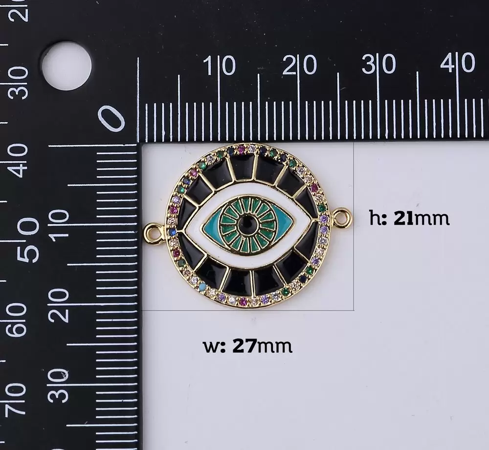 Pink Enamel Evil Eye Connector, 18K Gold Filled Micro Pave CZ Charm, Spiritual Protection Amulet Necklace Pendant for Jewelry Making, CN385 - Image 4