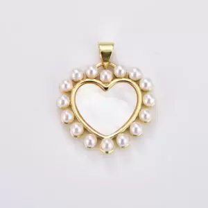 Shell Pearl Beaded Heart Charm in Gold Filled Pendant for Valentine Jewelry Gift Idea Making, 22x21mm, CP1928