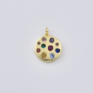 Gold Filled Multicolor CZ Disc Charm, Round Birthstone Style Pendant for DIY Necklace Bracelet Making, Colorful Gift Jewelry Supply, CP694