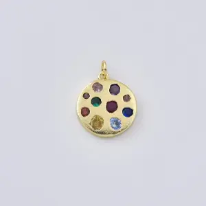Gold Filled Multicolor CZ Disc Charm, Round Birthstone Style Pendant for DIY Necklace Bracelet Making, Colorful Gift Jewelry Supply, CP694