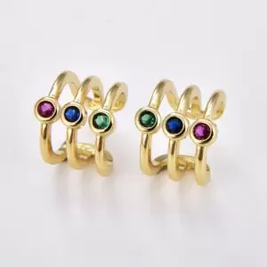 1 pair Colorful CZ Earcuff Earrings, Gold Filled Ear Cuff Earrings For Wholesale Jewelry Supplies Minimalist Cuffs Findings, 14x11mm, ER273