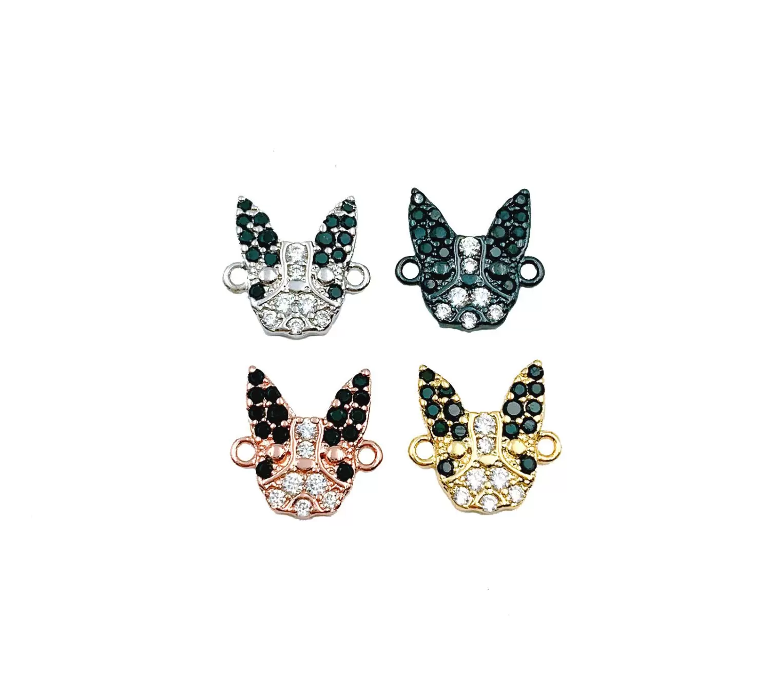 14K Gold French Bull Dog CZ Connector Link , Micro pave CZ link, Dog charm, Dog Connector, 9x9mm, CN164 - Image 2