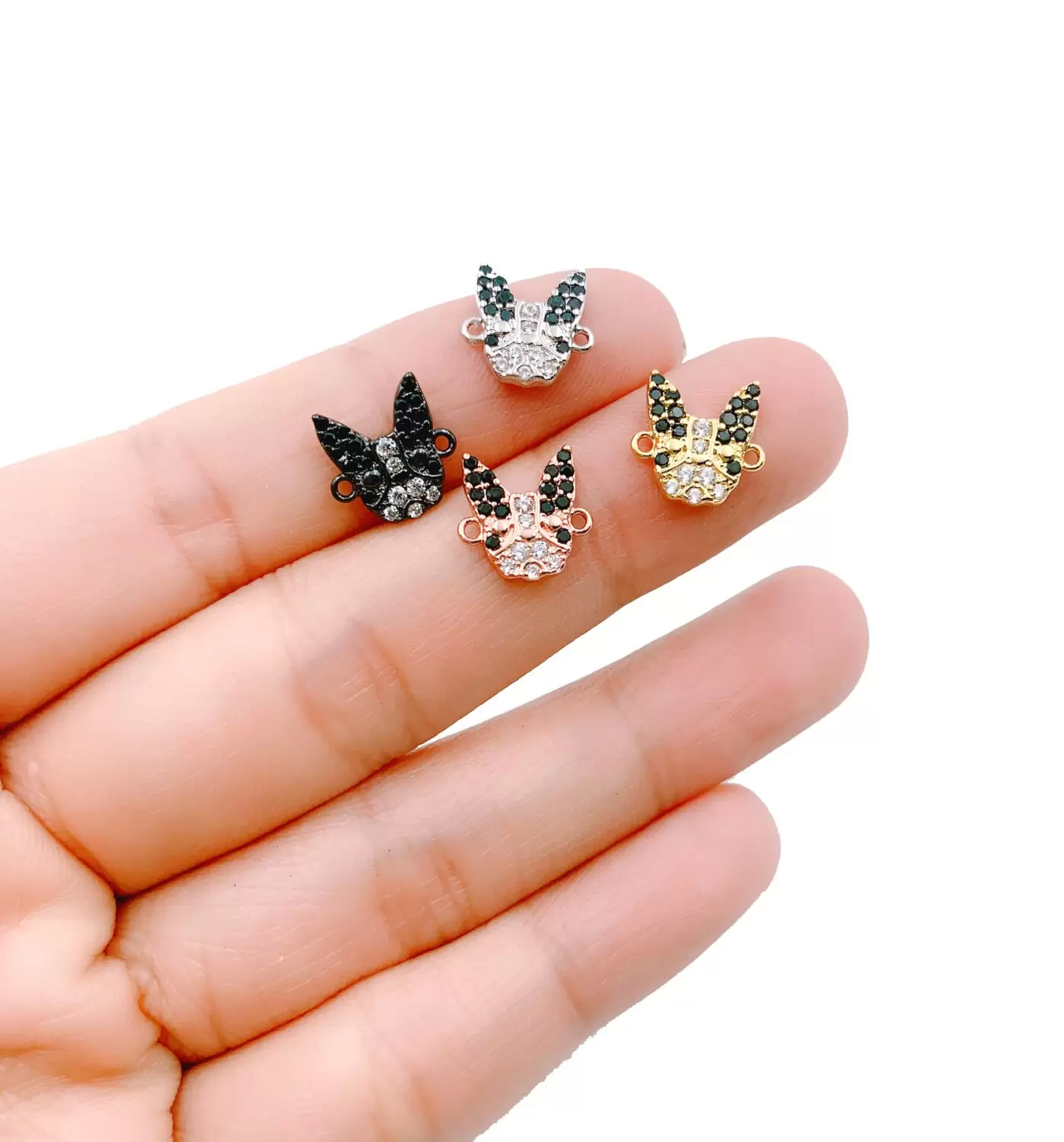 14K Gold French Bull Dog CZ Connector Link , Micro pave CZ link, Dog charm, Dog Connector, 9x9mm, CN164