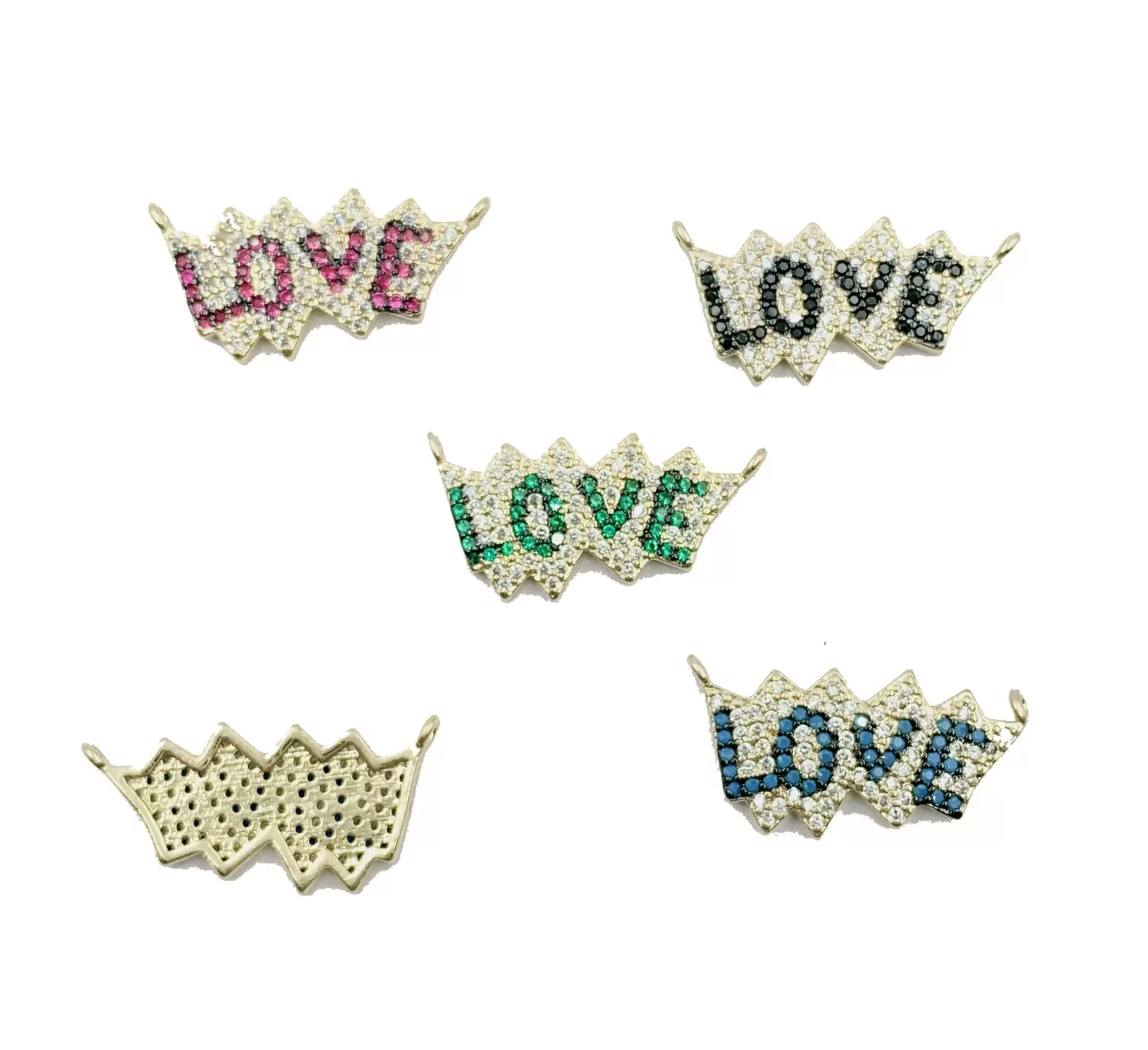 14K Gold Love Connector CZ Micro Pave, Colorful Love Link Connector, Love Charm, Connector Charms, Cubic Zirconia, 24x12mm, CN262 - Image 2