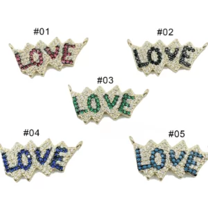 14K Gold Love Connector CZ Micro Pave, Colorful Love Link Connector, Love Charm, Connector Charms, Cubic Zirconia, 24x12mm, CN262