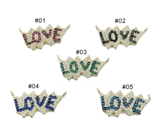 14K Gold Love Connector CZ Micro Pave, Colorful Love Link Connector, Love Charm, Connector Charms, Cubic Zirconia, 24x12mm, CN262