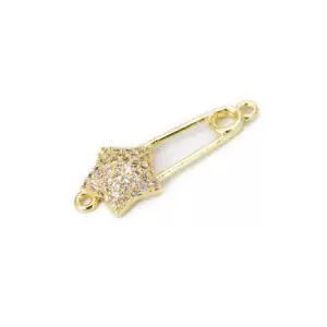 Star Safety Pin Connector, 18K Gold CZ Micro Pave, Safety Pin, Connector, Gold Safety Pin, Cubic Zirconia, 28x10mm, CN275