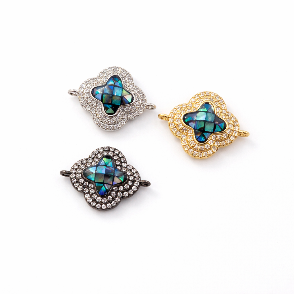 Abalone Clover Connector Charm, Four Leaf Floral Pendant for DIY Necklace Bracelet Making Jewelry Supply, Gift for Her, CN279