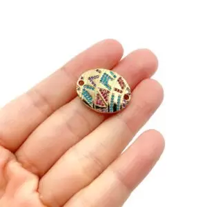 18K Gold Rainbow CZ Oval Connector Charm, CZ Micro Pave Charm, Egg Shape Connector, Gold Oval Shape Connector, 23x18mm, CN285