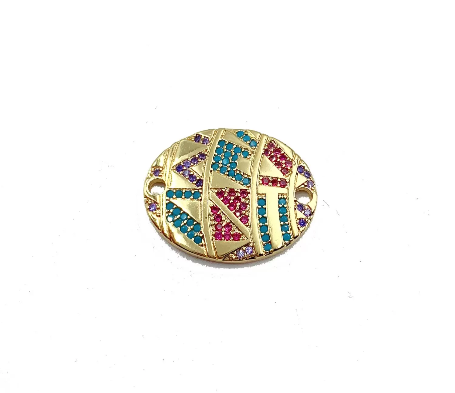 18K Gold Rainbow CZ Oval Connector Charm, CZ Micro Pave Charm, Egg Shape Connector, Gold Oval Shape Connector, 23x18mm, CN285 - Image 2