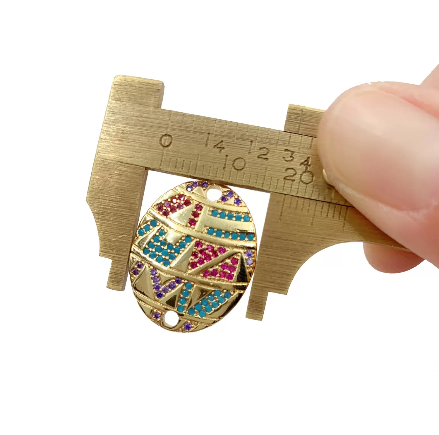18K Gold Rainbow CZ Oval Connector Charm, CZ Micro Pave Charm, Egg Shape Connector, Gold Oval Shape Connector, 23x18mm, CN285 - Image 4