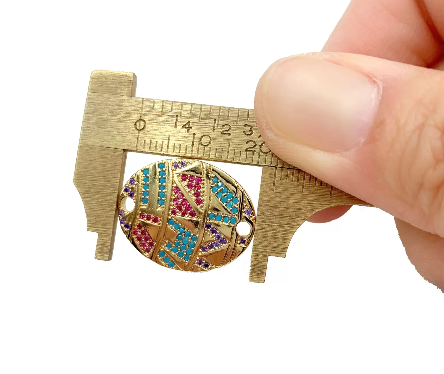 18K Gold Rainbow CZ Oval Connector Charm, CZ Micro Pave Charm, Egg Shape Connector, Gold Oval Shape Connector, 23x18mm, CN285 - Image 3