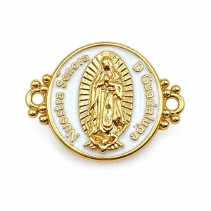Gold Filled Our Lady of Guadalupe Connector, White Enamel Virgin Mary Religious Link Charm, Catholic Medal Pendant, Gift for Her, CN286