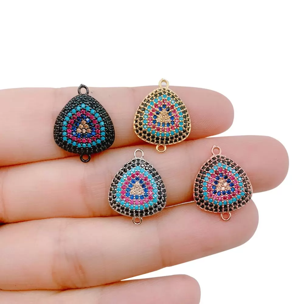 Micro Pave EVIL Eye Connector, CZ Evil Eye Charm, Cubic Zirconia Rose Gold Evil Eye Bracelet Connector Link Charm, 14mm, CN345