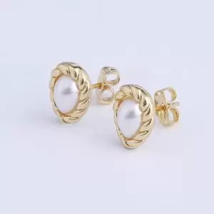 1 pair Elegant Vintage French Stud Earrings, Gold Filled Oval Shell Earrings, Wedding Earrings, Everyday Earrings, Gift for Mom, ER275