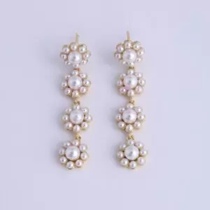1 pair Shell Pearl Flower Drop Earrings, Gold Filled Elegant Pearl Drop Earrings, Pearl Flower Floral Drop Tassel Chain Earrings, ER276