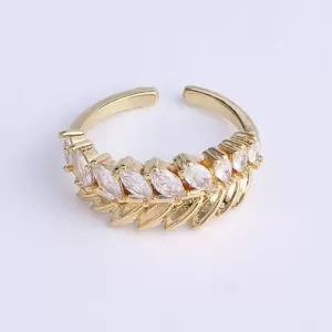 Rhinestone Leaf Fashion Ring, Gold Filled Adjustable Ring, CZ Micro Pave Ring, Minimalist Stackable Ring, Statement Ring, 22x22mm, RG195
