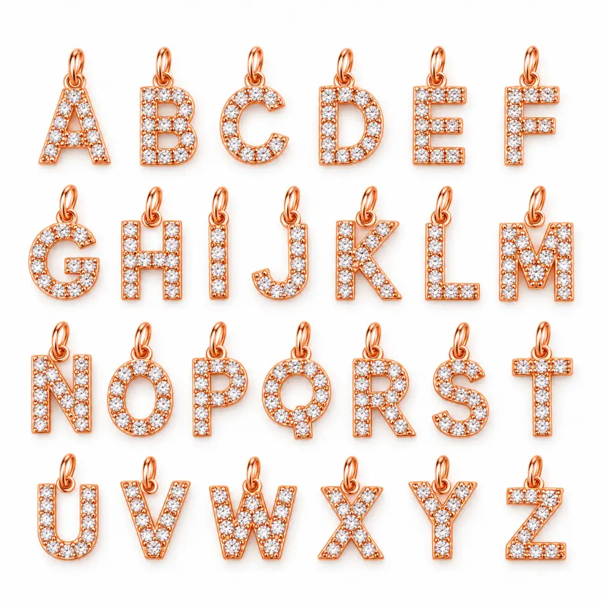 Rose Gold CZ Alphabet Charm, Rhinestone Letter Pendant, Crystal Initial Charm for Necklace Bracelet, A to Z Jewelry Making Supply, CP482