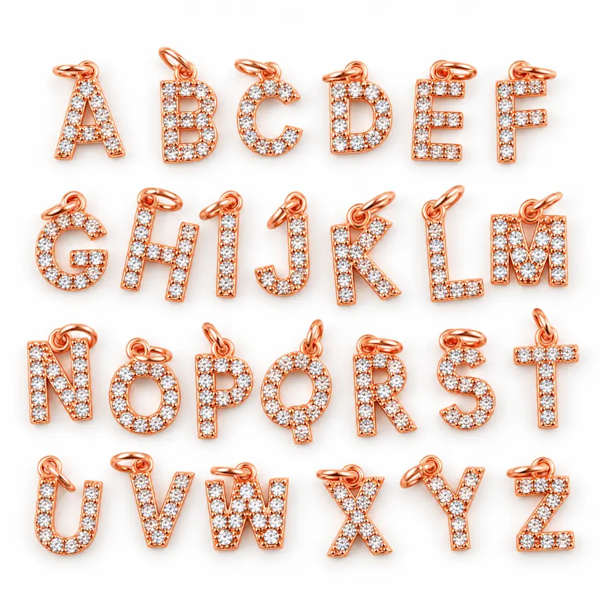 Rose Gold CZ Alphabet Charm, Rhinestone Letter Pendant, Crystal Initial Charm for Necklace Bracelet, A to Z Jewelry Making Supply, CP482 - Image 3