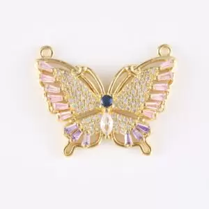 Butterfly Connector, Colored CZ Micro Pave Butterfly Connector, Butterfly Pendant, Cubic Zirconia, Connector Charm, 29x22mm, CN332
