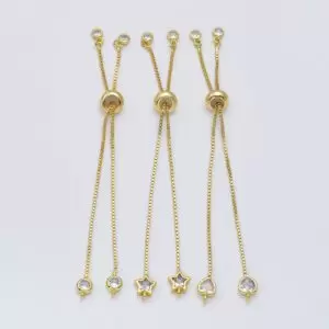 Adjustable Gold Filled Round Heart Star Bracelet Half Semi Finished w/ Rubber Stopper CZ Charm Bracelets Tennis Bracelet Box Chain, BR068