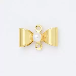 Gold Filled Double Hole Loop Pearl Bow Charm Connector, Ribbon Pearl Link Connector for Necklace Bracelet Jewelry Making Component, CN474