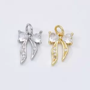 Gold Filled Heart Ribbon Bow Charm Pendant CZ Micro Pave for Necklace Bracelet Jewelry Making, 15x10mm, CP1947