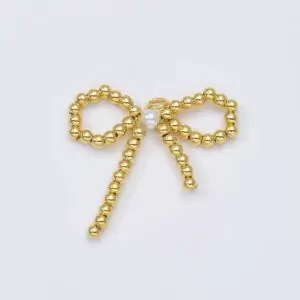 Gold Filled Beaded Ribbon Bow Pearl Charm Pendant for Necklace Bracelet Jewelry Making Supply, Gift for Her, 35x33mm, CP1948