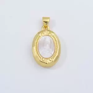 Mother Of Pearl Virgin Mary Charm, Gold Filled Virgin Mary Pendant, White Shell Lady of Guadalupe Charm, Religious Gift, 19x15mm, CP1949