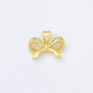 Gold Filled Ribbon Bow CZ Micro Pave Charm Pendant for Necklace Bracelet Earrings Jewelry Making Supply, CP1953
