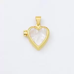 Gold Filled Heart Shell Pearl Locket Pendant Charm for Necklace Photo Storage, 17x17mm, CP1958