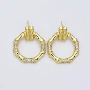 1 pair Gold Filled Bamboo Hoop Earrings, Vintage Fashion Party Evening Earrings for Women Girls Birthday Gifts, Everyday Earrings, ER279