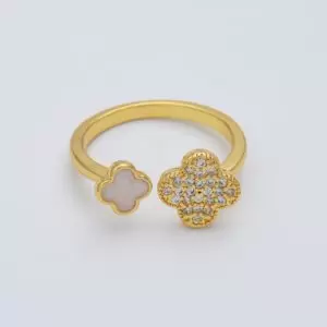 Gold Filled Four Leaf Clover Ring, Floral Lucky Ring, Good Luck Flower Ring Jewelry, Minimalist Stacking Ring, Gift for Her, 22x22mm, RG207