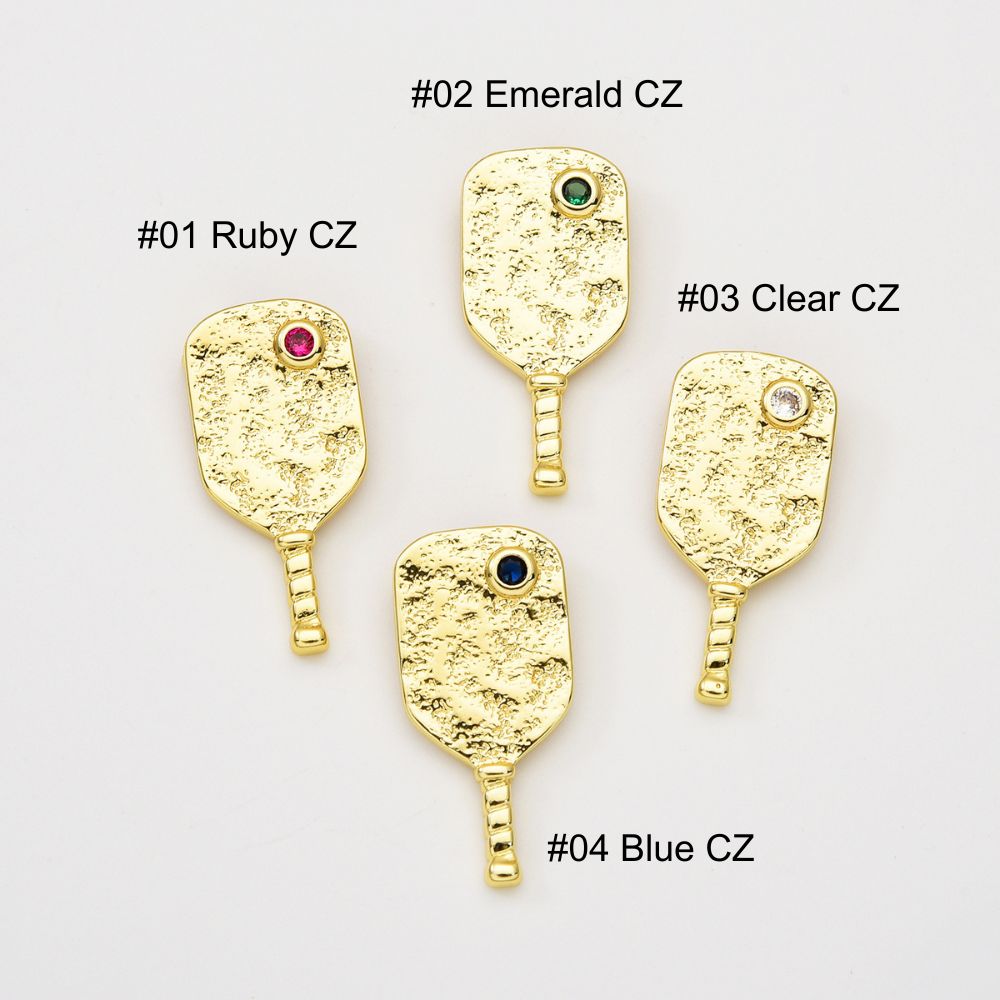 Dainty Pickle Ball Charm, Gold Filled Sports Paddle Pendant CZ Micro Pave for Necklace Bracelet Jewelry Making Supply, 29x14mm, CP2060