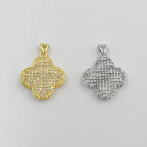 Gold Filled Pave CZ Clover Pendant, Four Leaf Clover Charm, Lucky Quatrefoil Necklace Pendant, Luxury Jewelry Making Supply, CP1455