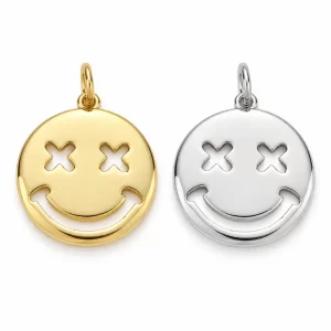 Gold Filled Smiley Face Charm, Happy Face Emoji Pendant, Cute Round Disc Charm, Bracelet Necklace Jewelry Making Supply, CP1277