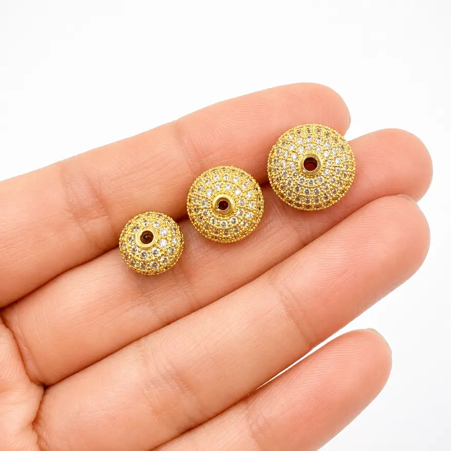 Gold Filled CZ Bead, Crystal Rondelle Spacer Bead, Rhinestone Bead, Sparkle Jewelry Finding, DIY Bracelet Bead, Necklace Bead, BD705 - Image 2