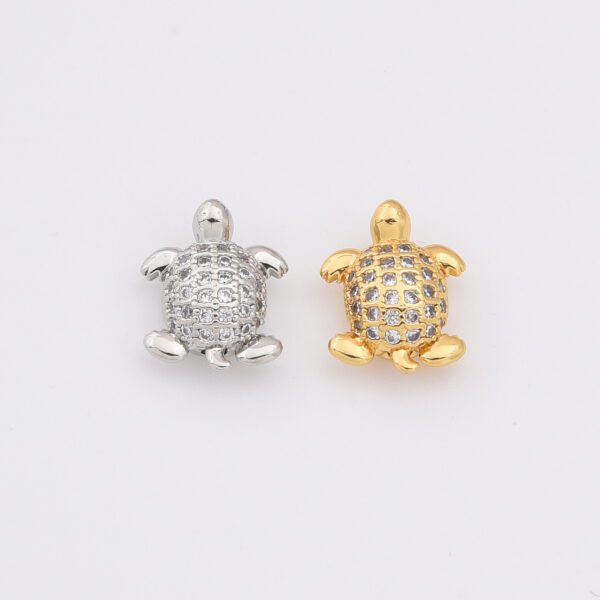 Turtle Bead Micro Pave Turtle Bead for Beach, 18K Gold Sea Turtle Bead, Rose Gold/Silver/Gold Beads, CZ Spacer Beads, 12x9mm, BD610