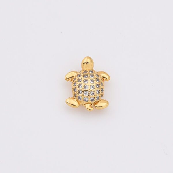 Turtle Bead Micro Pave Turtle Bead for Beach, 18K Gold Sea Turtle Bead, Rose Gold/Silver/Gold Beads, CZ Spacer Beads, 12x9mm, BD610 - Image 3