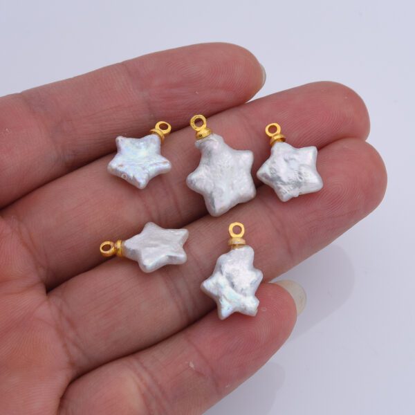 Dainty Star Pearls Charm, Gold Filled Natural White Baroque Freshwater Pearls for Necklace Bracelet Earring Beach Jewelry Making, CP2188 - Image 2