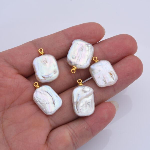 Natural Freshwater Pearl Charm, Gold Filled Rectangle Pearl Pendant, White Genuine Luster Square Baroque Freeform Pearl Charm Pendant CP2190 - Image 2