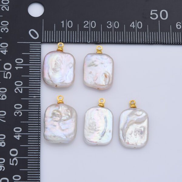 Natural Freshwater Pearl Charm, Gold Filled Rectangle Pearl Pendant, White Genuine Luster Square Baroque Freeform Pearl Charm Pendant CP2190 - Image 4