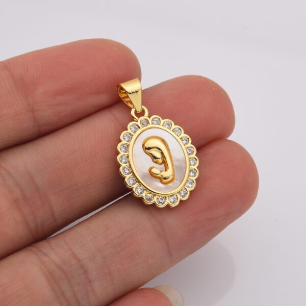 Shell Pearl Praying Virgin Mary Medallion Charm, Gold Filled Virgin Mary Pendant, Catholic Charm, Lady Of Guadalupe Pendant, CP2194 - Image 3