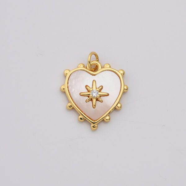 Dainty Heart Star Pearl Charm, Gold Filled MOP Heart Pendant Pave CZ Celestial Sunburst Pendant Jewelry Making, CP2198 - Image 2