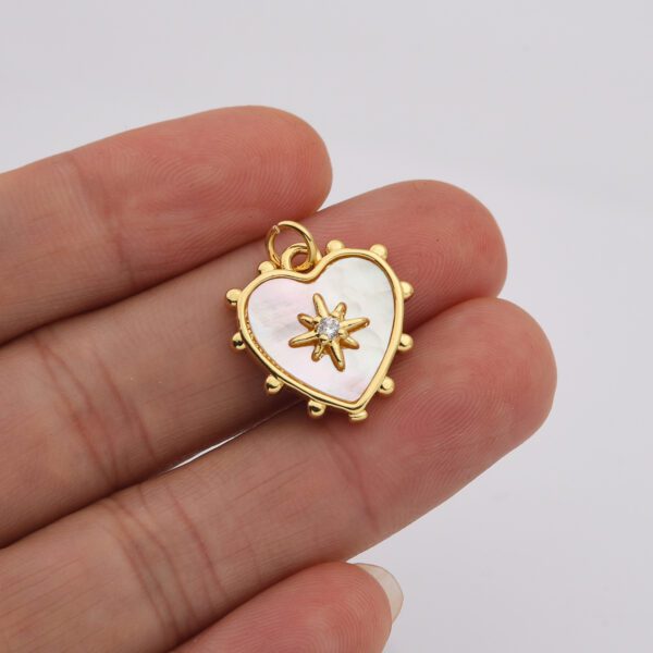 Dainty Heart Star Pearl Charm, Gold Filled MOP Heart Pendant Pave CZ Celestial Sunburst Pendant Jewelry Making, CP2198 - Image 3